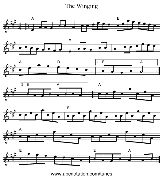 The Winging - staff notation