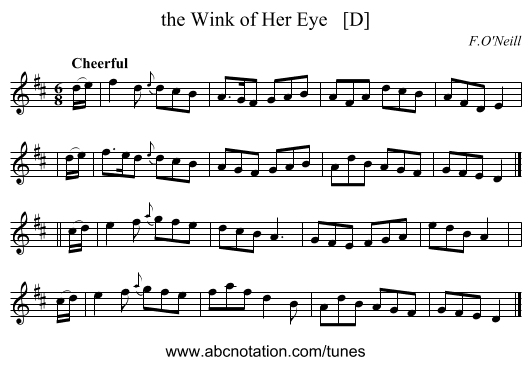 the Wink of Her Eye   [D] - staff notation