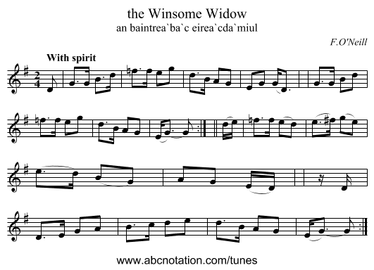 the Winsome Widow - staff notation