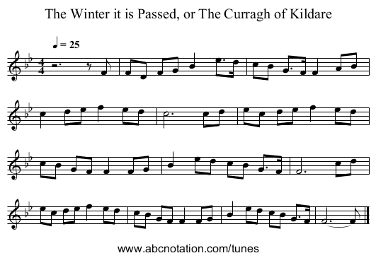 The Winter it is Passed, or The Curragh of Kildare - staff notation