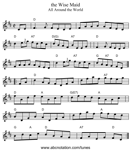 the Wise Maid - staff notation
