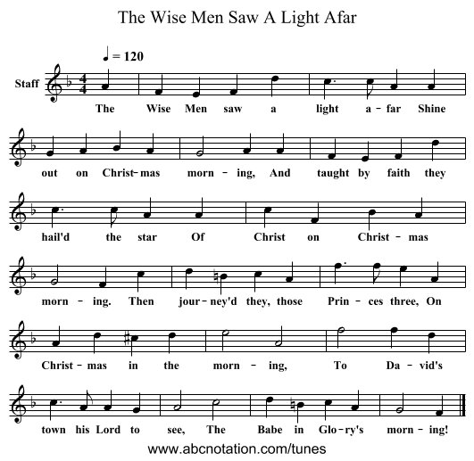 The Wise Men Saw A Light Afar - staff notation