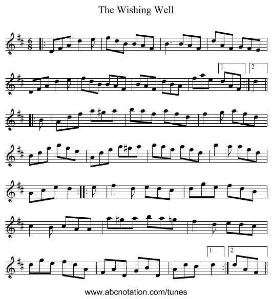 The Wishing Well - staff notation