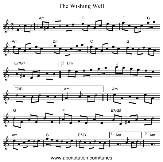 The Wishing Well - staff notation