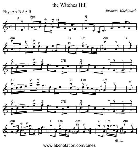 the Witches Hill - staff notation