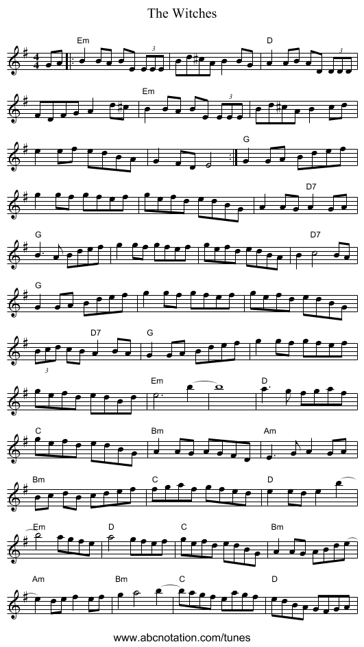 The Witches - staff notation