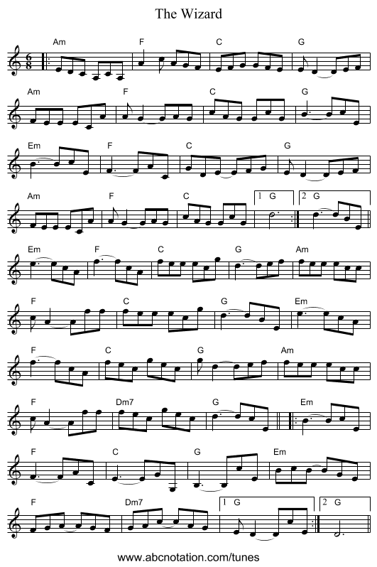 The Wizard - staff notation