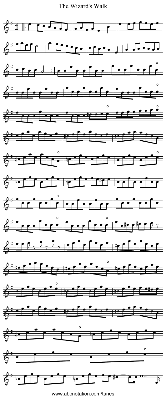 The Wizard's Walk - staff notation