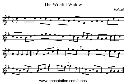 The Woeful Widow - staff notation