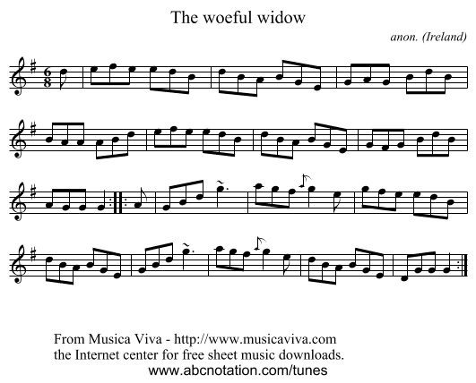 The woeful widow - staff notation