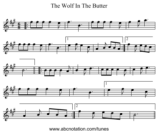 The Wolf In The Butter - staff notation