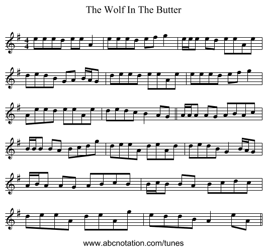 The Wolf In The Butter - staff notation