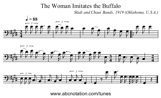The Woman Imitates the Buffalo - staff notation