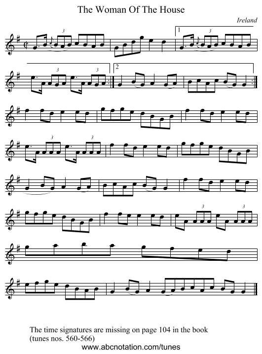 The Woman Of The House - staff notation