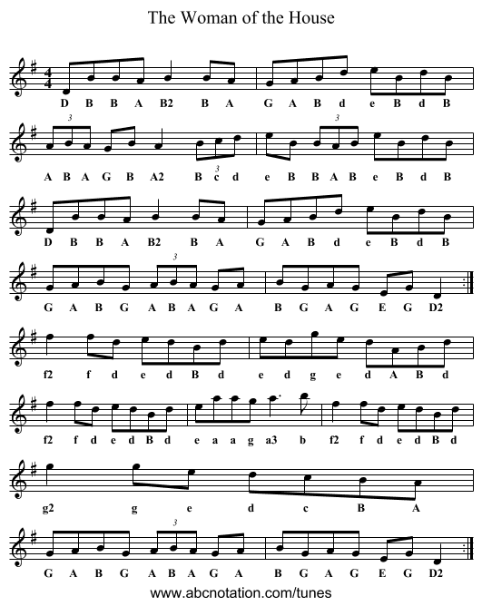 The Woman of the House - staff notation