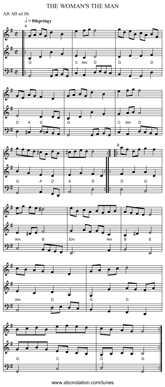THE WOMAN'S THE MAN - staff notation