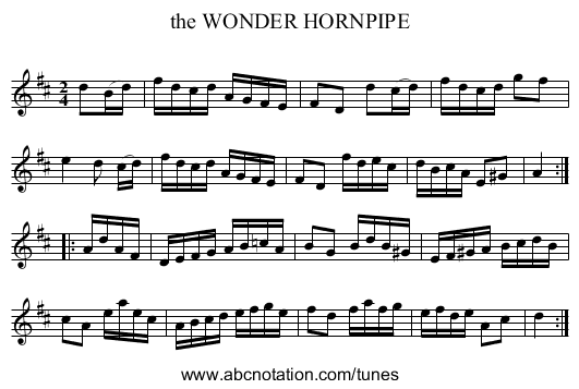 the WONDER HORNPIPE - staff notation