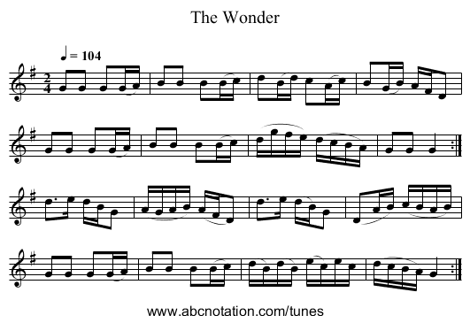 The Wonder - staff notation