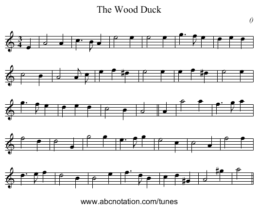 The Wood Duck - staff notation