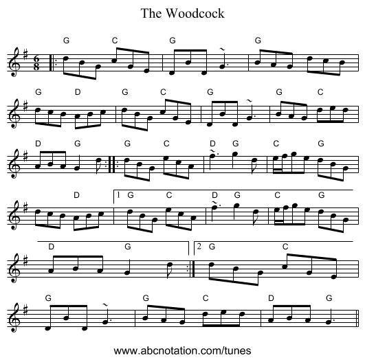 The Woodcock - staff notation