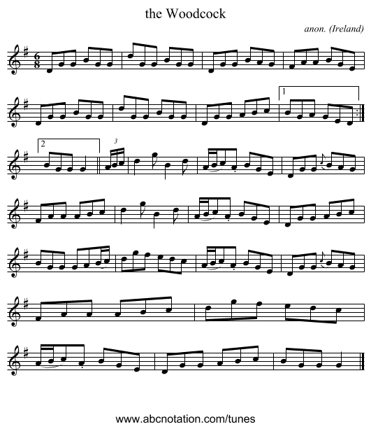 the Woodcock - staff notation