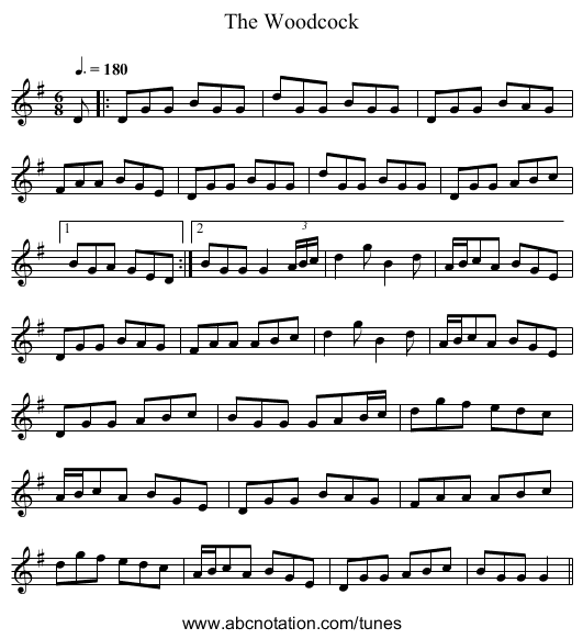 The Woodcock - staff notation