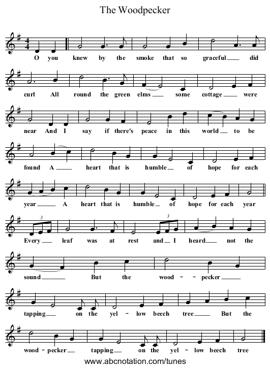 The Woodpecker - staff notation