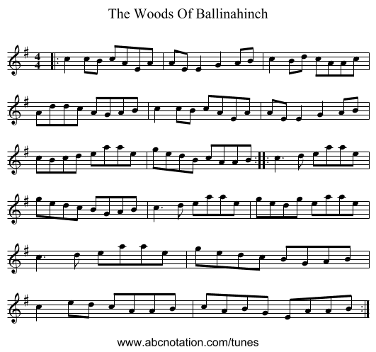 The Woods Of Ballinahinch - staff notation
