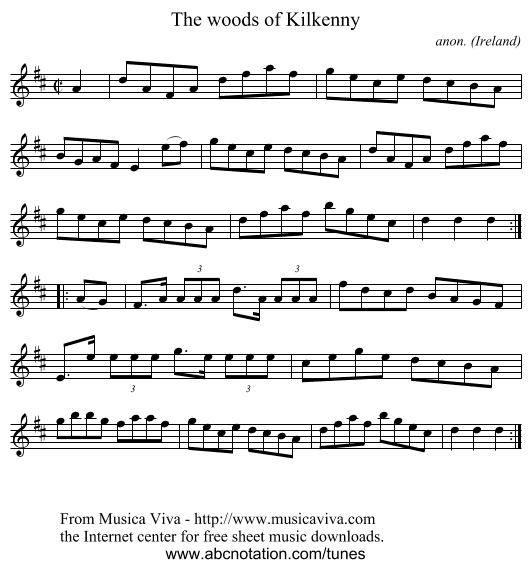 The woods of Kilkenny - staff notation