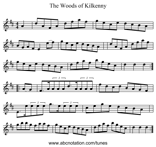 The Woods of Kilkenny - staff notation