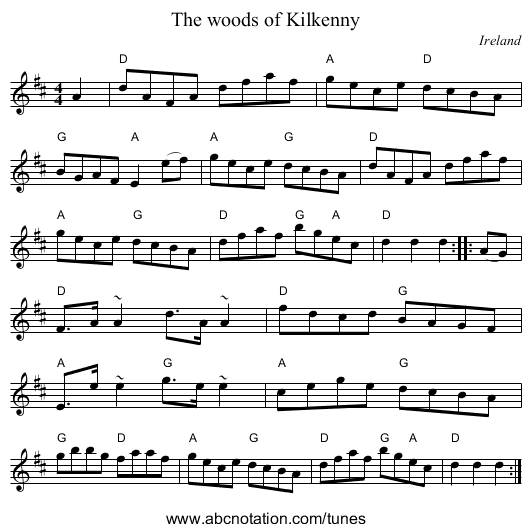 The woods of Kilkenny - staff notation