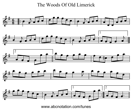 The Woods Of Old Limerick - staff notation