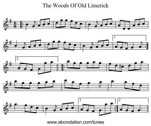The Woods Of Old Limerick - staff notation