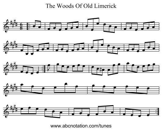 The Woods Of Old Limerick - staff notation