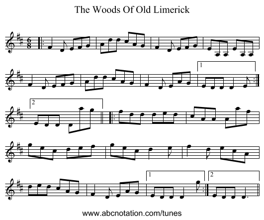The Woods Of Old Limerick - staff notation