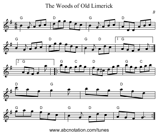 The Woods of Old Limerick - staff notation