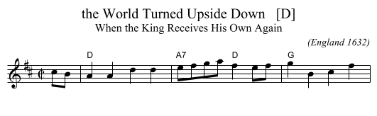 the World Turned Upside Down   [D] - staff notation