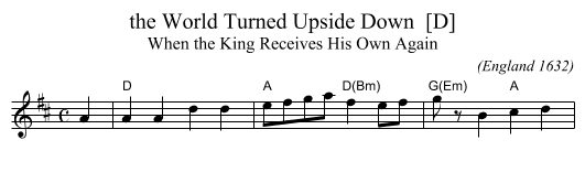 the World Turned Upside Down  [D] - staff notation