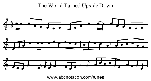 The World Turned Upside Down - staff notation