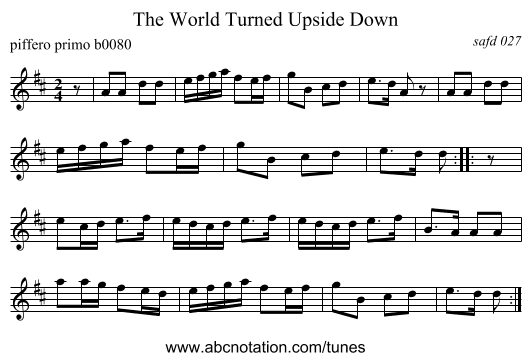 The World Turned Upside Down - staff notation