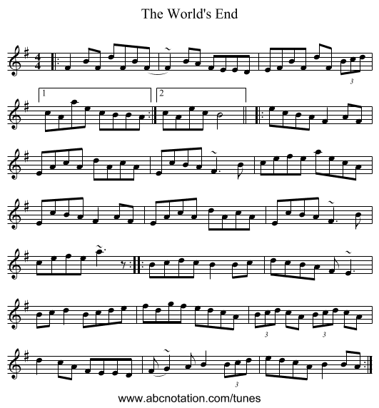 The World's End - staff notation