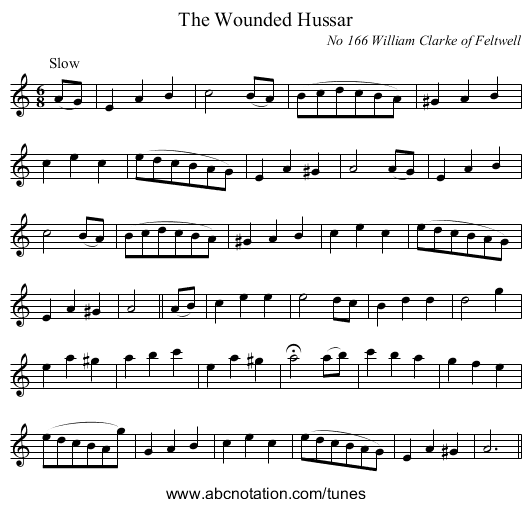 The Wounded Hussar - staff notation