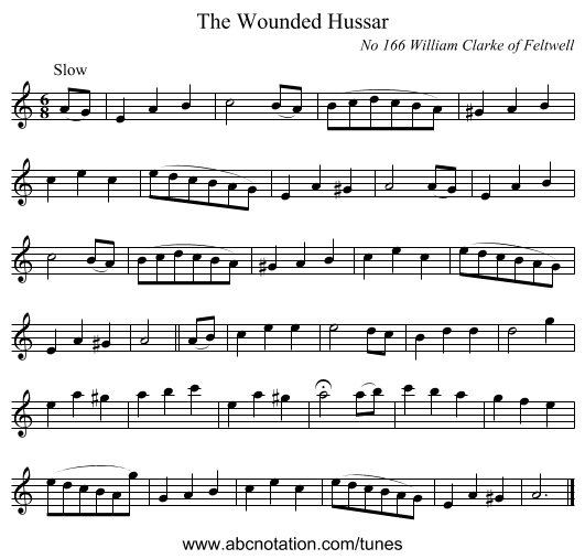 The Wounded Hussar - staff notation