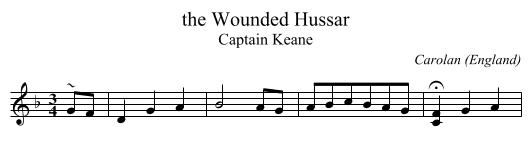 the Wounded Hussar - staff notation