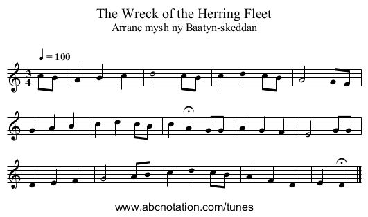 The Wreck of the Herring Fleet - staff notation