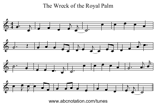 The Wreck of the Royal Palm - staff notation