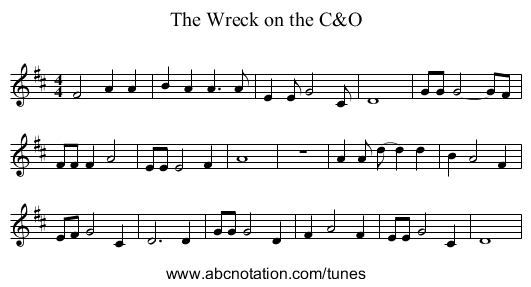 The Wreck on the C&O - staff notation