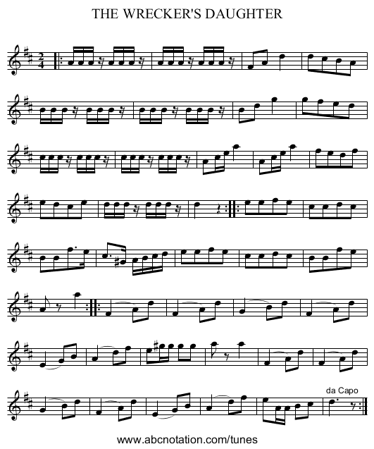 THE WRECKER'S DAUGHTER - staff notation