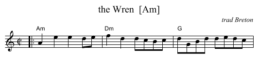 the Wren  [Am] - staff notation