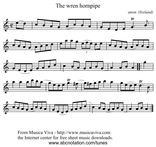 The wren hornpipe - staff notation